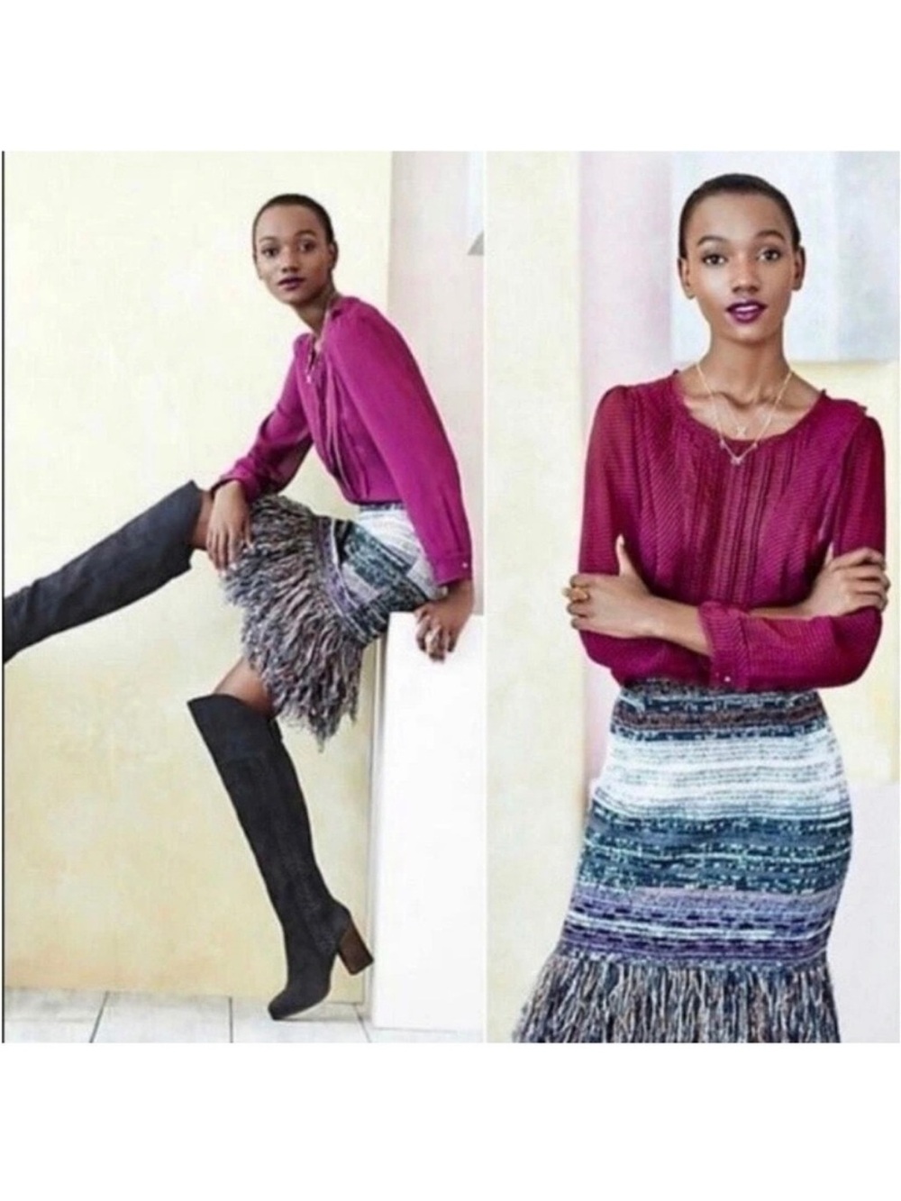 HD in Paris Magenta Sheer Long-Sleeve Blouse 14